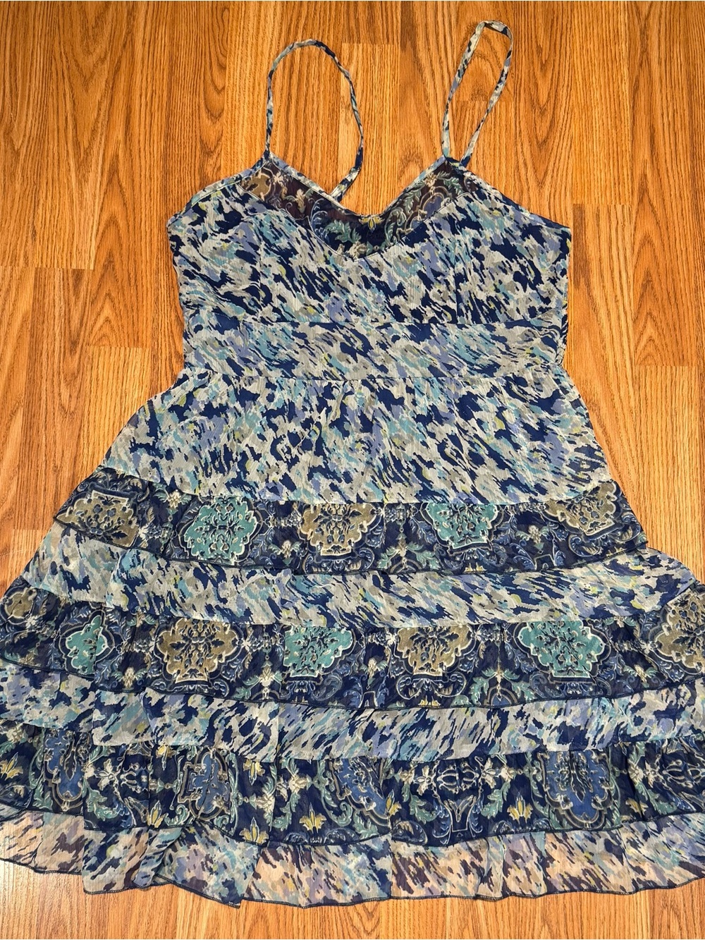 Papillon Blanc Blue & Teal Floral Tiered Midi Dress - Picture 2 of 7
